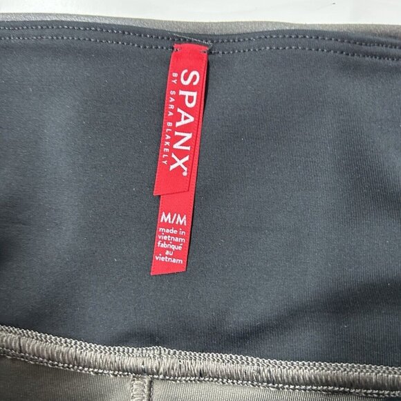 Spanx Faux Leather Leggings Womens Size Medium Pewter Gray Metallic High Rise - Picture 3 of 10